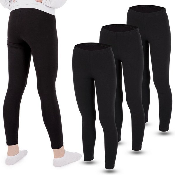 LOREZA Leggings 3 Mädchen Leggings Set lang Baumwolle blickdicht Freizeithose elastisc (3-tlg) elastischer Bund