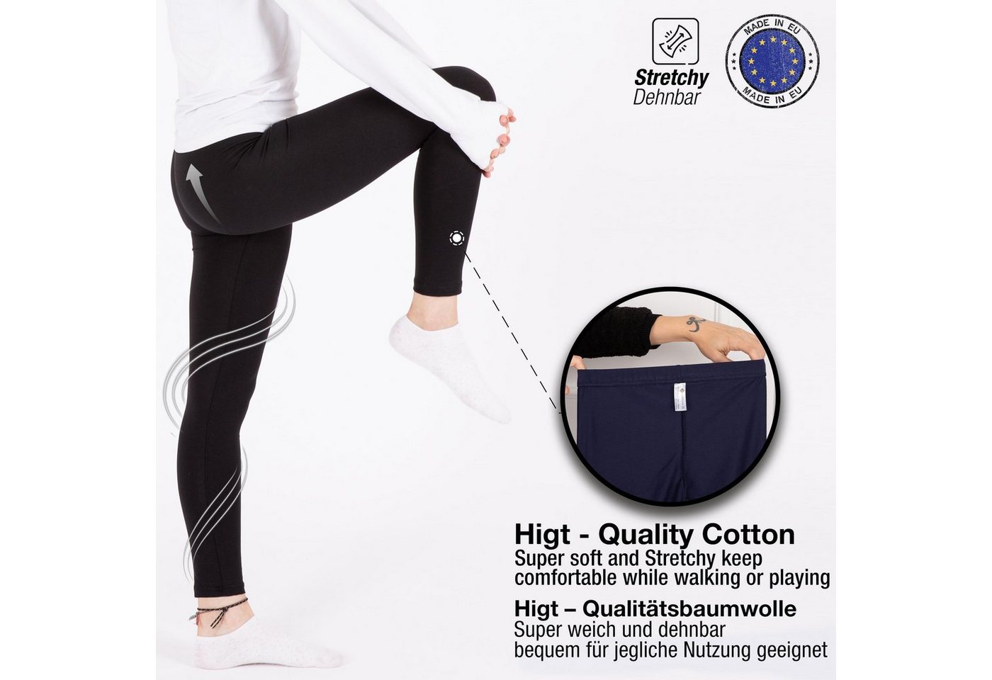 LOREZA Leggings 3 Mädchen Leggings Set lang Baumwolle blickdicht Freizeithose elastisc (3-tlg) elastischer Bund – Bild 3 von 5