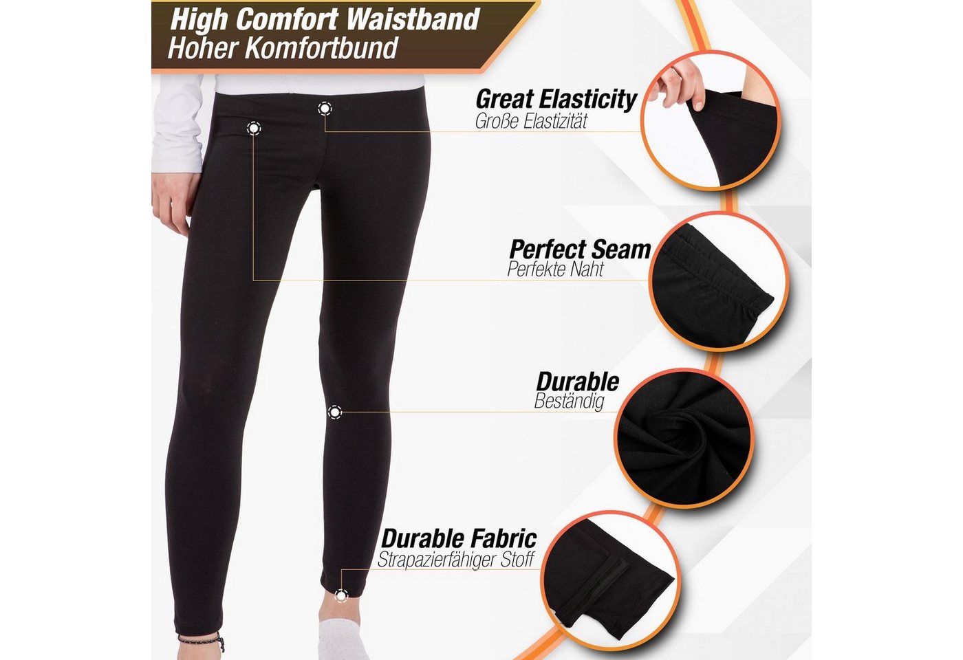 LOREZA Leggings 3 Mädchen Leggings Set lang Baumwolle blickdicht Freizeithose elastisc (3-tlg) elastischer Bund – Bild 4 von 5