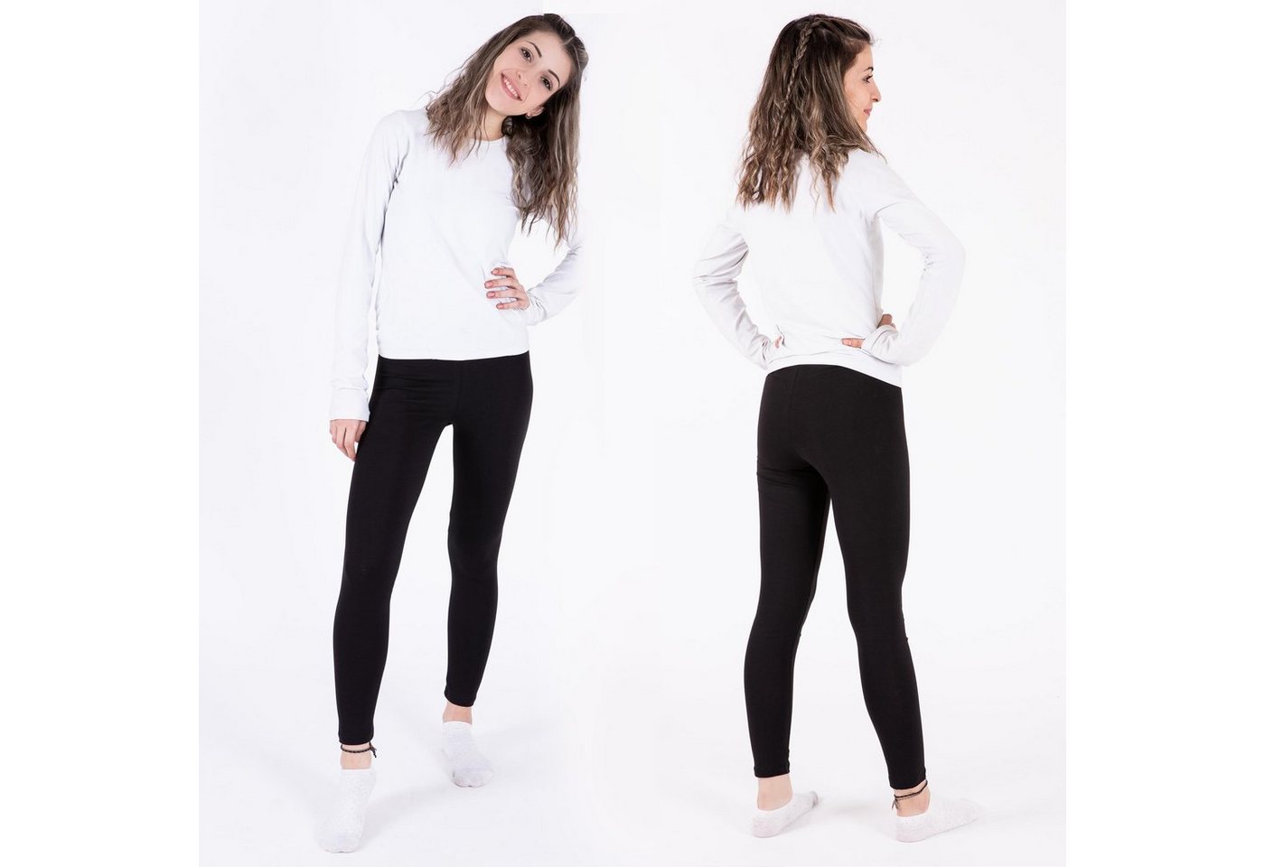LOREZA Leggings 3 Mädchen Leggings Set lang Baumwolle blickdicht Freizeithose elastisc (3-tlg) elastischer Bund – Bild 5 von 5