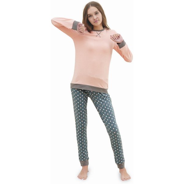 LOREZA Pyjama Mädchen Schlafanzug zweiteilig Set Langarm - Basic Punkte (Set, 2 tlg)
