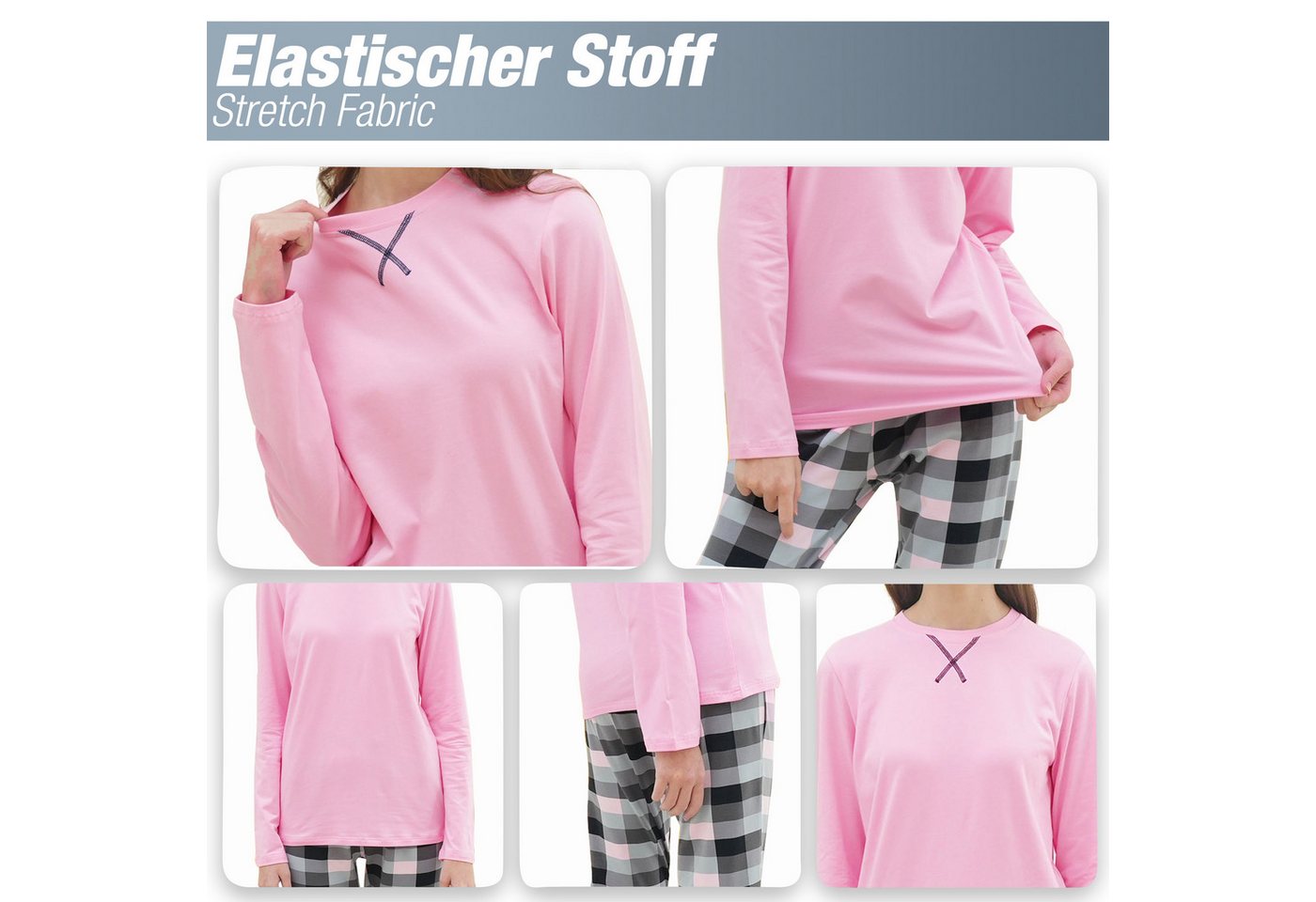 LOREZA Pyjama Mädchen Schlafanzug zweiteilig Set Langarm - Basic Kariert (Set, 2 tlg) – Bild 3 von 5