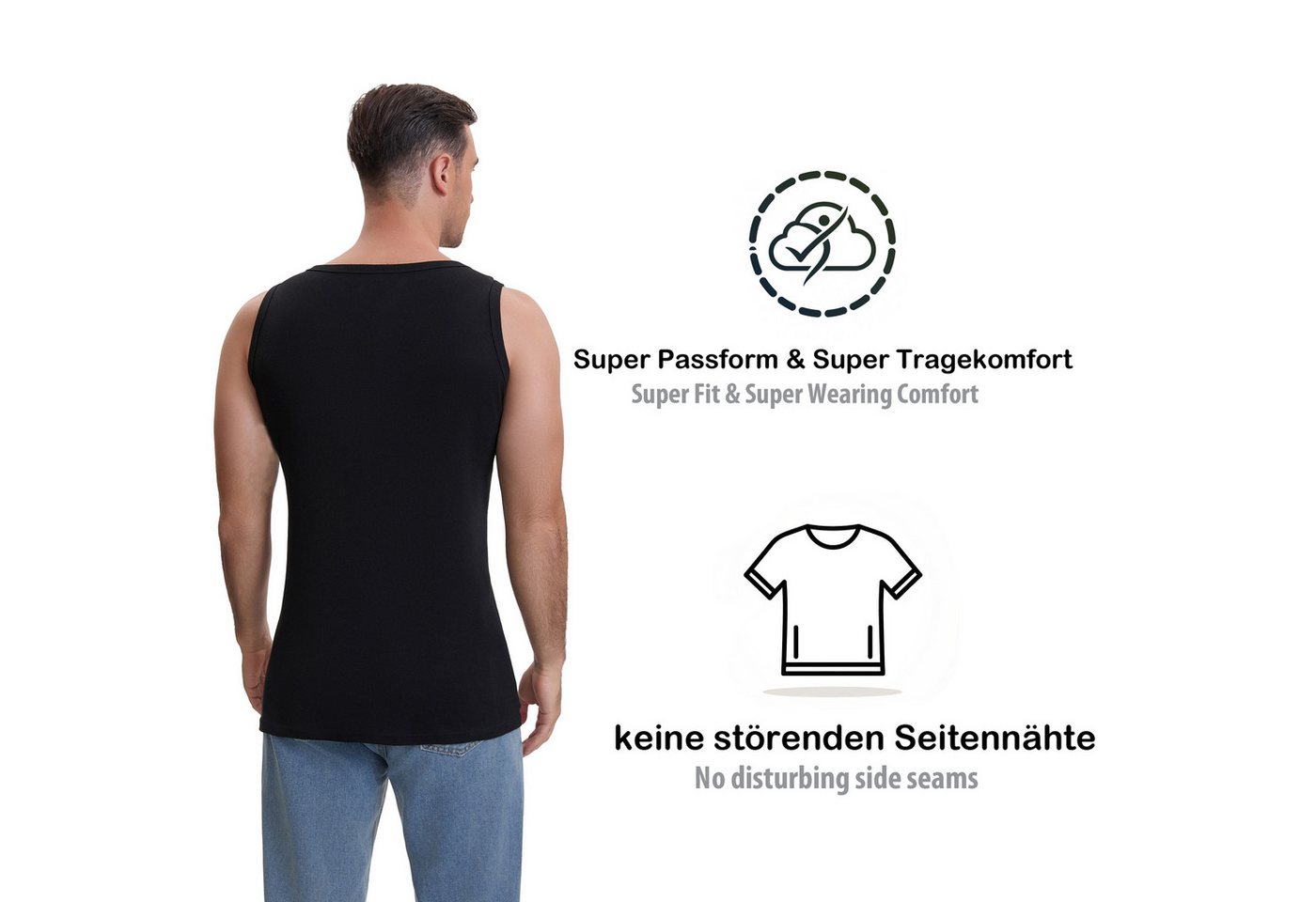 LOREZA Unterhemd 4er Set Unterhemden Feinripp extralong - Basics - Bunt (Spar-Packung, 4-St., 4er Pack) – Bild 5 von 5