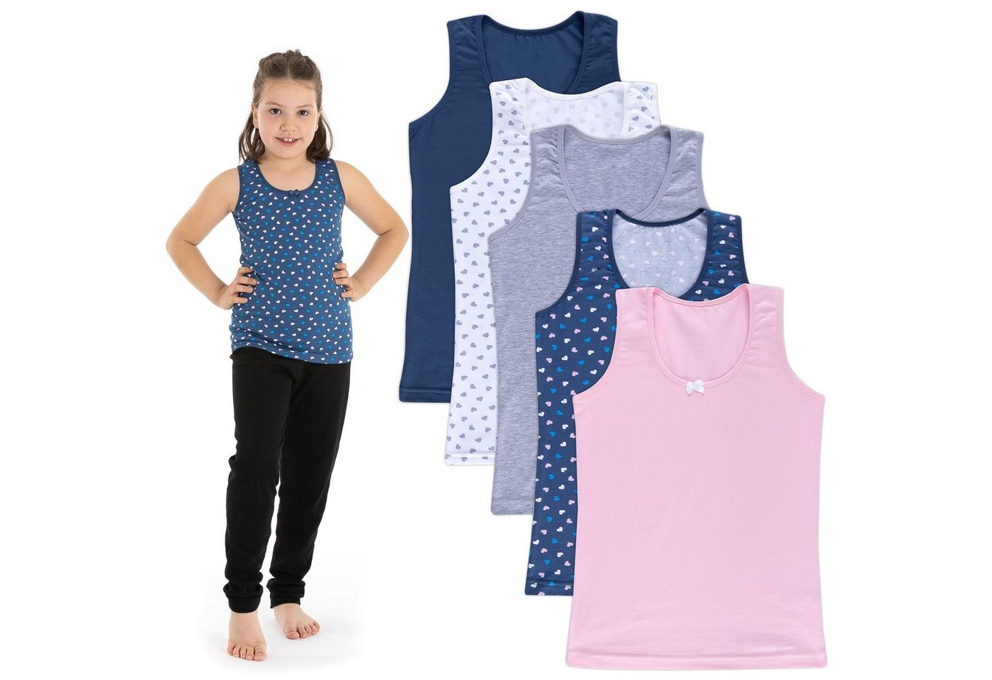 LOREZA Unterhemd 5er Set Mädchen Unterhemden - Herz - Bunt (Set, 5-St., 5er-Pack) – Bild 2 von 5