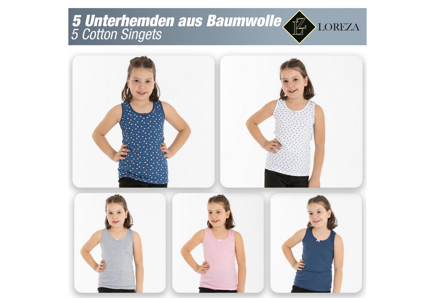 LOREZA Unterhemd 5er Set Mädchen Unterhemden - Herz - Bunt (Set, 5-St., 5er-Pack) – Bild 4 von 5