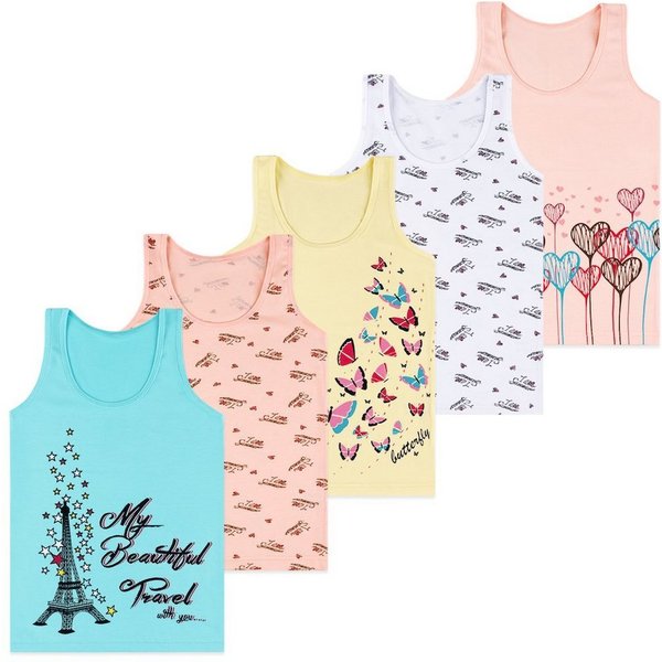 LOREZA Unterhemd 5er Set Mädchen Unterhemden - Mix - Bunt (Set, 5-St., 5er-Pack)
