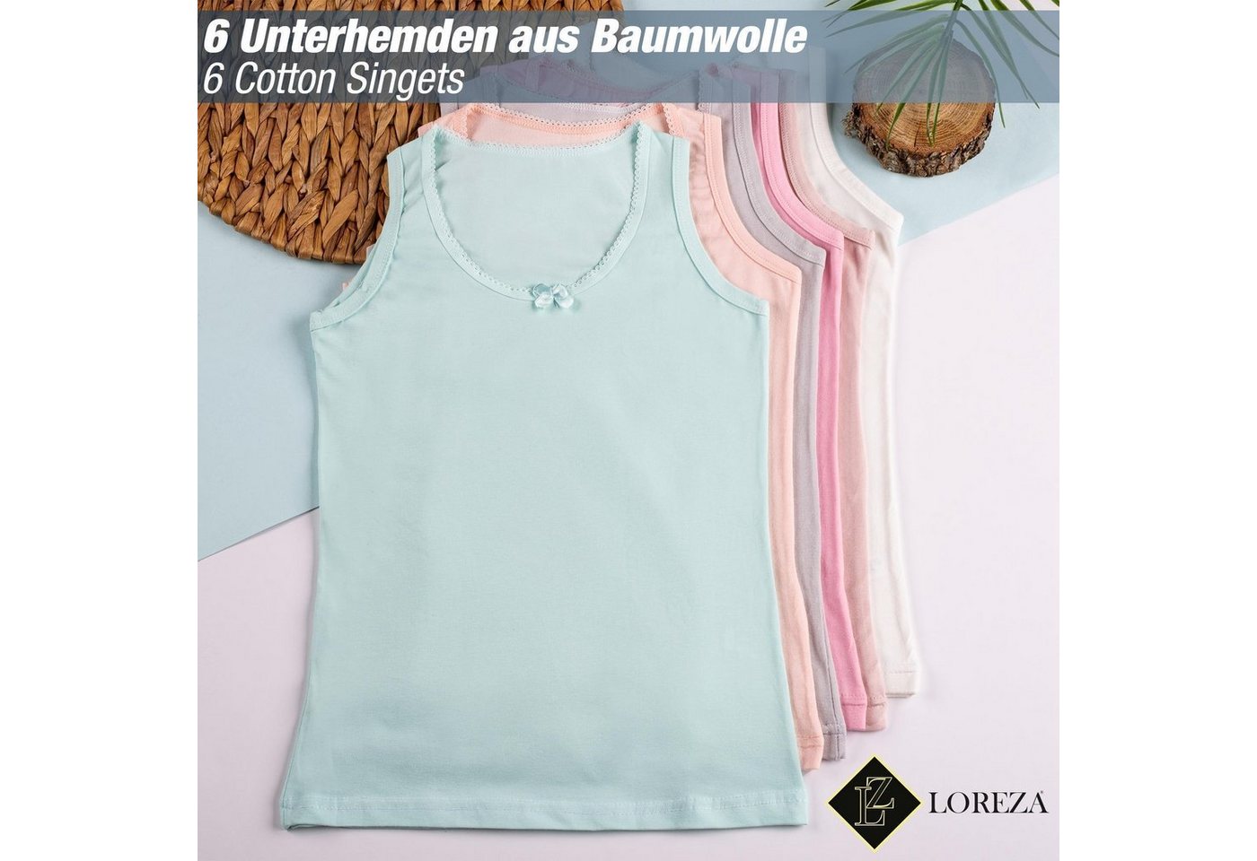LOREZA Unterhemd 6 Mädchen Unterhemden aus Baumwolle Basics 92-170 (Set, 6-St., 6er-Pack) – Bild 5 von 5
