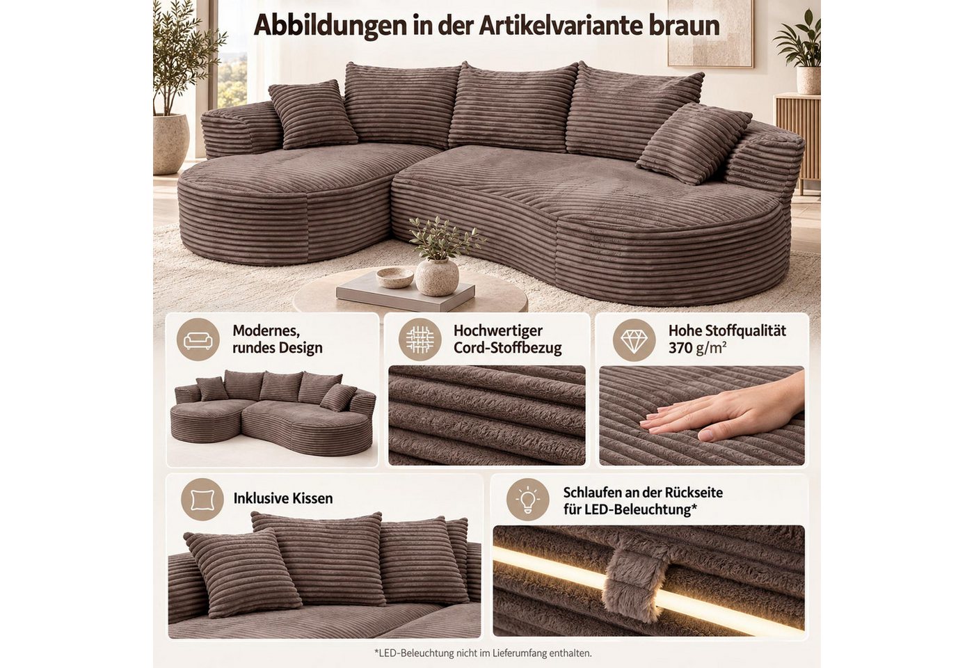 MCW Loungesofa MCW-P19-l, Rutschfeste Unterseite, Polsterung aus Taschenfedern und Schaumstoff – Bild 4 von 5