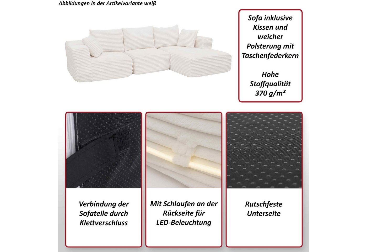 MCW Loungesofa MCW-P20-r, Rutschfeste Unterseite, Polsterung aus Taschenfedern und Schaumstoff – Bild 4 von 5