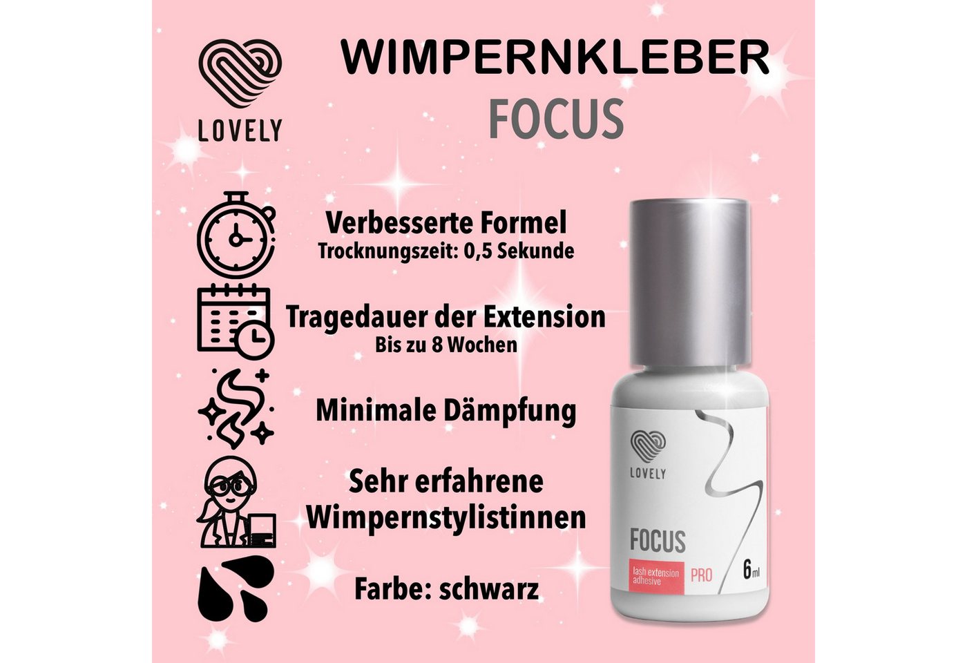 Lovely Wimpernkleber FOCUS 6ml, 10ml für professionelle Wimpernstylisten, Für professionelle WImpernverlängerung, Schnelle Trocknungszeit – Bild 3 von 5
