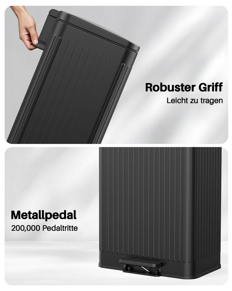 Lovewind Mülleimer Mülltrennsystem 2 Fächer 60 L Küche 2 × 30 L Treteimer Edelstahl, Großraum-Mülleimer mit Metallpedal Leise schließender Deckel Schwarz – Bild 5 von 5