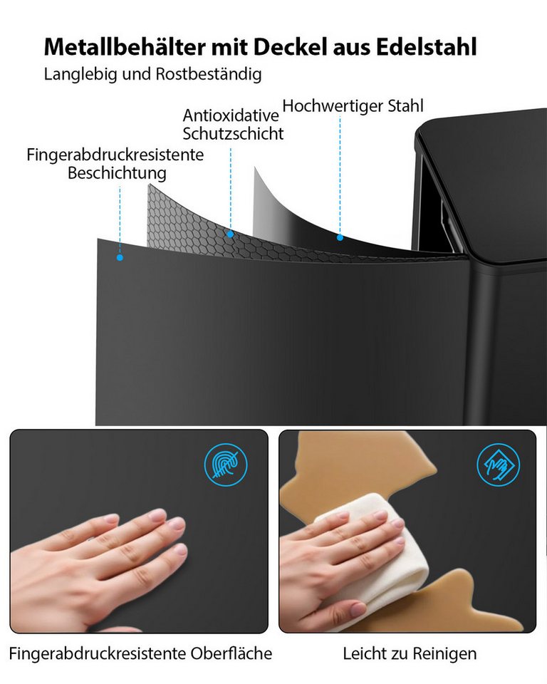 Lovewind Mülleimer Mülltrennsystem 2 Fächer 60 L Küche 2 × 30 L Treteimer Edelstahl, Mülltrennung 2 Fächern Soft-Close Deckel Anti-Fingerprint Edelstahl – Bild 3 von 5