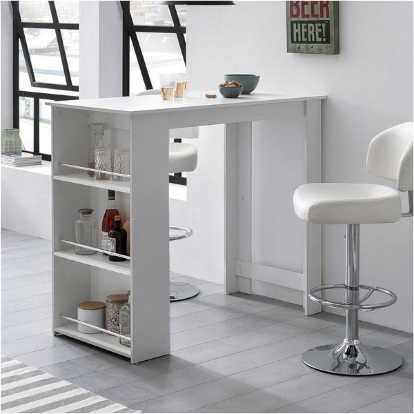 lovingHome® Bartisch Bartisch 3 Fächer Weiß 120 x 107,5 x 60 cm Stehtisch Kächenbartisch (1 Stück), Silberfarbene Streben zieren die Regalfächer