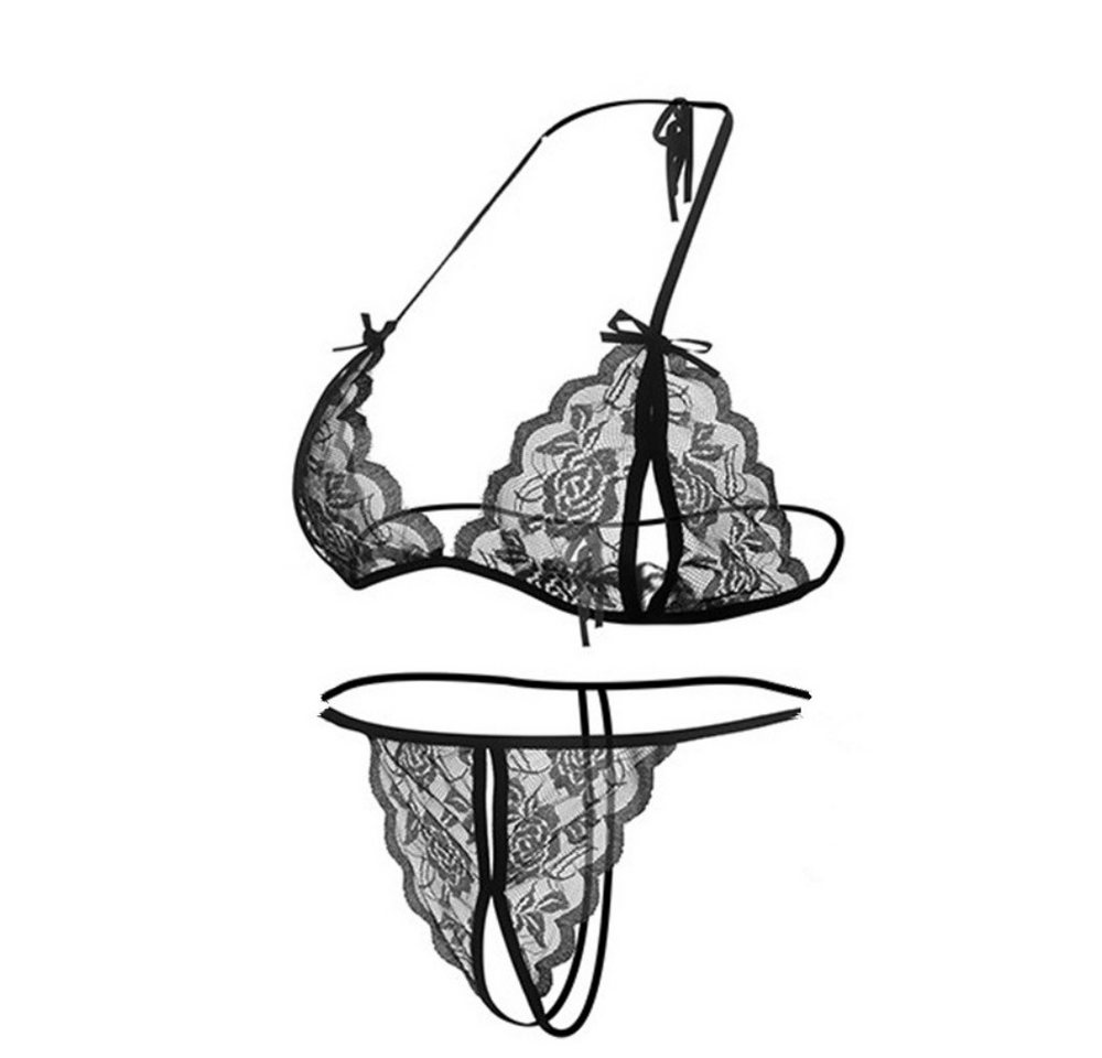 Lovolotti Set: Ouvert-BH Damen Spitzen Dessous Set Transparente Bralette Slip aus feiner Spitze Offener Catsuit Damen Reizwäsche Spitzen Unterwäsche Dessous – Bild 3 von 3