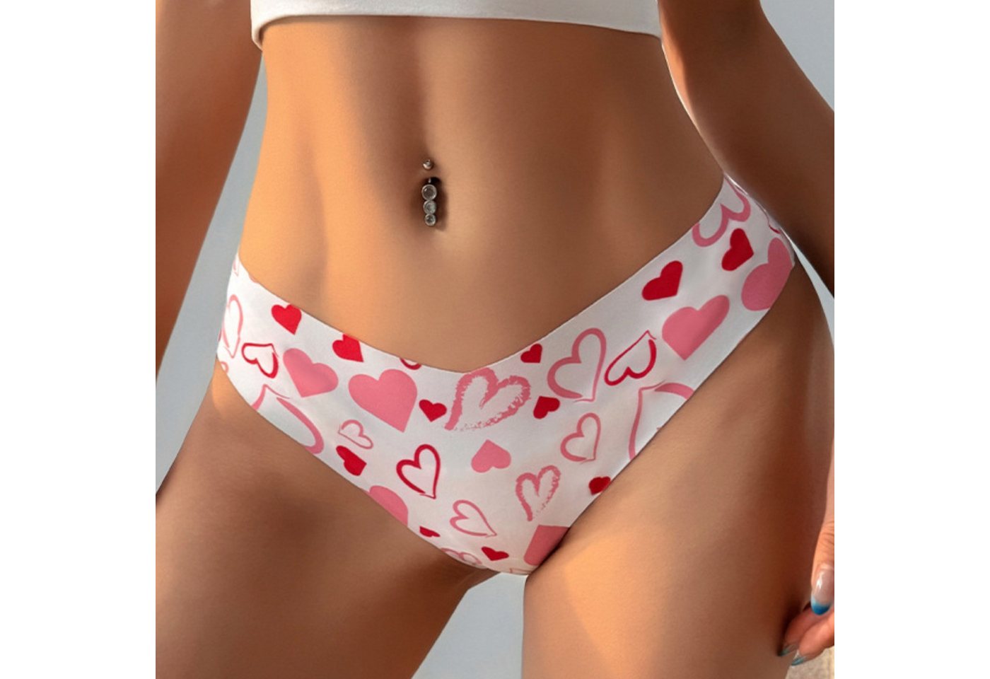 Lovolotti Stringtanga Nahtlose Damen Slip Unterhose mit Herz-Print – Unsichtbare Seamless Unterwäsche, Bequem & Elastisch – Bild 3 von 5