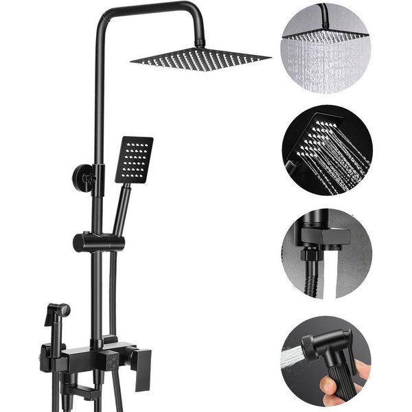 LOVONLIVE Duschsystem Edelstahl Duschstange Set Messing Wasserhahn Duschset, 4 Strahlart(en), Thermostat Duschstangen Edelstahl Duscharmaturen Set Wassersparend