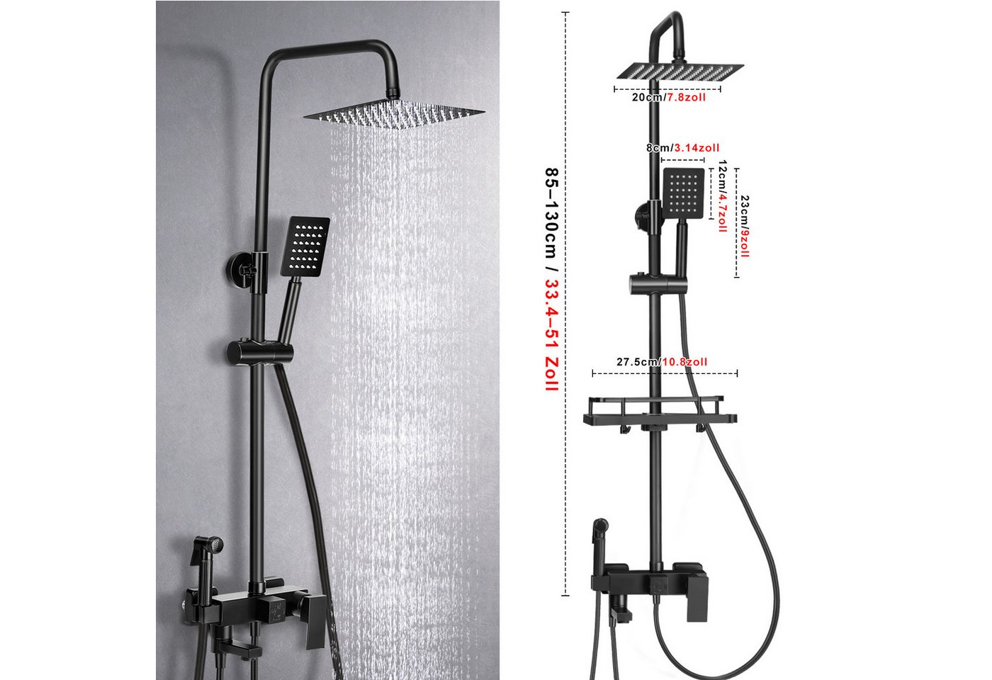 LOVONLIVE Duschsystem Edelstahl Duschstange Set Messing Wasserhahn Duschset, 4 Strahlart(en), Thermostat Duschstangen Edelstahl Duscharmaturen Set Wassersparend – Bild 2 von 5