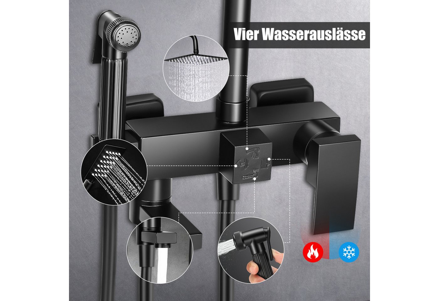 LOVONLIVE Duschsystem Edelstahl Duschstange Set Messing Wasserhahn Duschset, 4 Strahlart(en), Thermostat Duschstangen Edelstahl Duscharmaturen Set Wassersparend – Bild 3 von 5