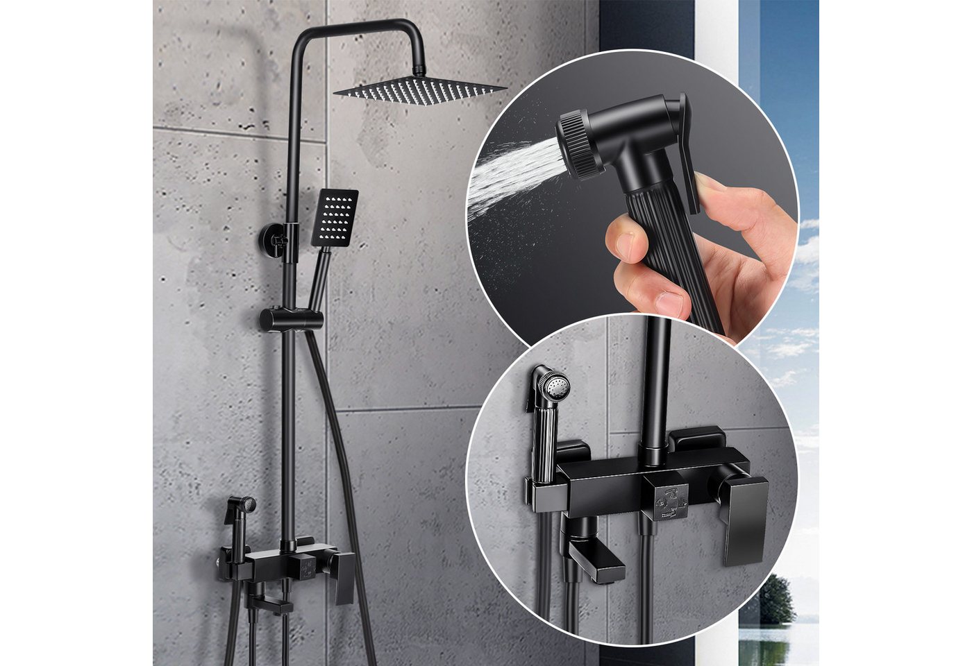 LOVONLIVE Duschsystem Edelstahl Duschstange Set Messing Wasserhahn Duschset, 4 Strahlart(en), Thermostat Duschstangen Edelstahl Duscharmaturen Set Wassersparend – Bild 5 von 5