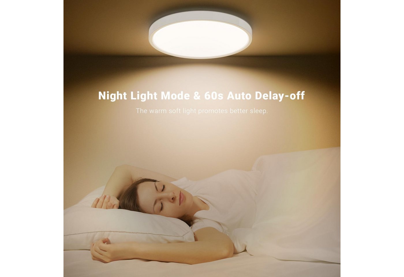 LQWELL Deckenleuchte LED Deckenlampe Dimmbar mit Fernbedienung, Flache Deckenbeleuchtung, RUND, LED fest integriert, 24W 2500LM, 3000-6500K RGB Weiß, für Wohnzi – Bild 5 von 5