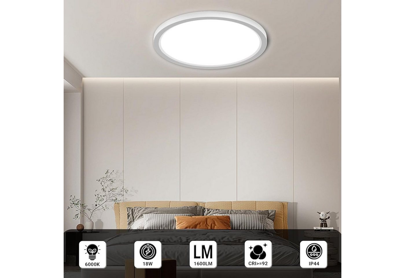 LQWELL LED Deckenleuchte LED-CEIL-RUND, LED fest integriert, neutralweiß, LED Deckenleuchte, 18W, 1600LM – Bild 3 von 5