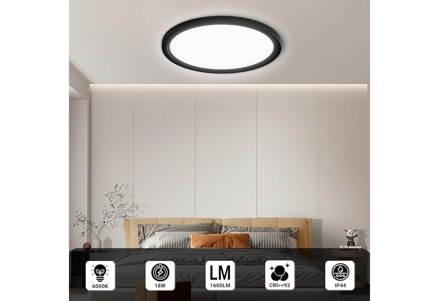 LQWELL LED Deckenleuchte LED-CEIL-RUND, LED fest integriert, neutralweiß, LED Deckenleuchte, 18W, 1600LM – Bild 3 von 5