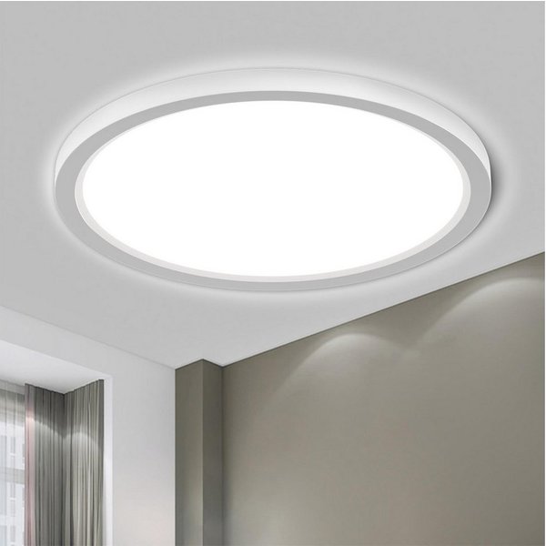 LQWELL LED Deckenleuchte Deckenleuchte, LED Badezimmerlampe Badlampe Flach Rund, LED fest integriert, Badlampe Rund Flach Modern Schlicht Lampe Dünn, 24W, 6000K