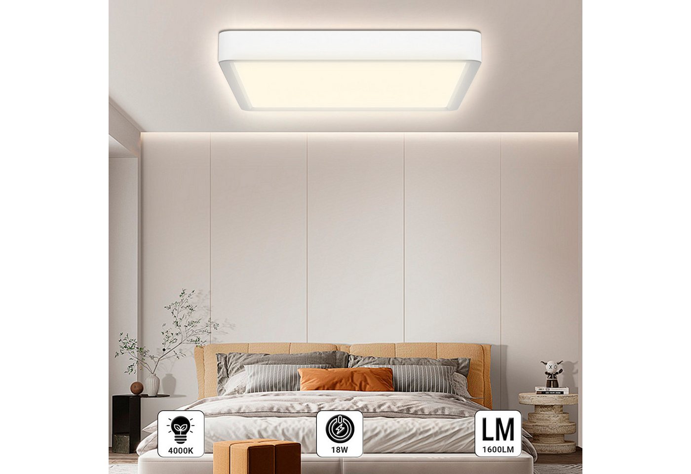 LQWELL LED Deckenleuchte Quadrat Flach LED Deckenlampe, 18W,1600LM, LED fest integriert, Tageslichtweiß, Modern Schlicht Lampe Dünn – Bild 2 von 5