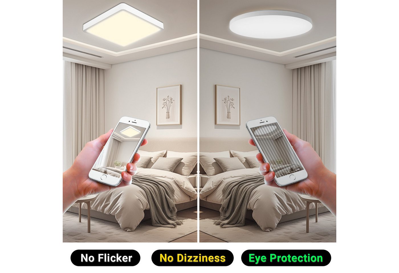 LQWELL LED Deckenleuchte Quadrat Flach LED Deckenlampe, 18W,1600LM, LED fest integriert, Tageslichtweiß, Modern Schlicht Lampe Dünn – Bild 3 von 5