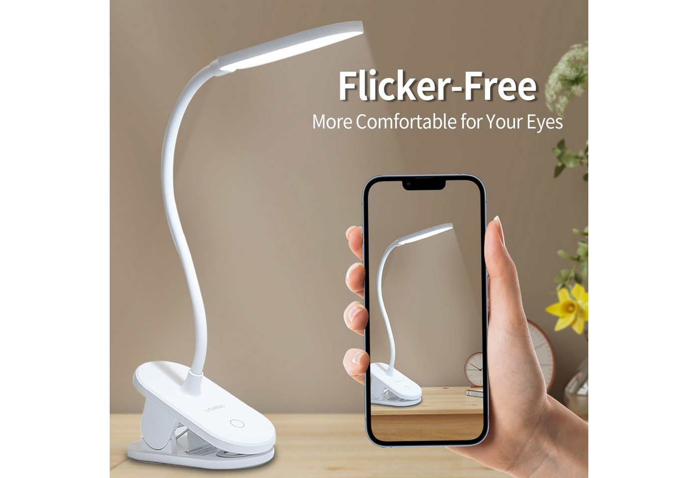 LQWELL LED Leselampe Leselampe Bett, Clip-On,3 Helligkeitsstufen,dimmbar, Leselampe Buch, LED fest integriert, Warmweiß, Naturweiß, Kaltweiß, 360° Flexible Klem – Bild 5 von 5