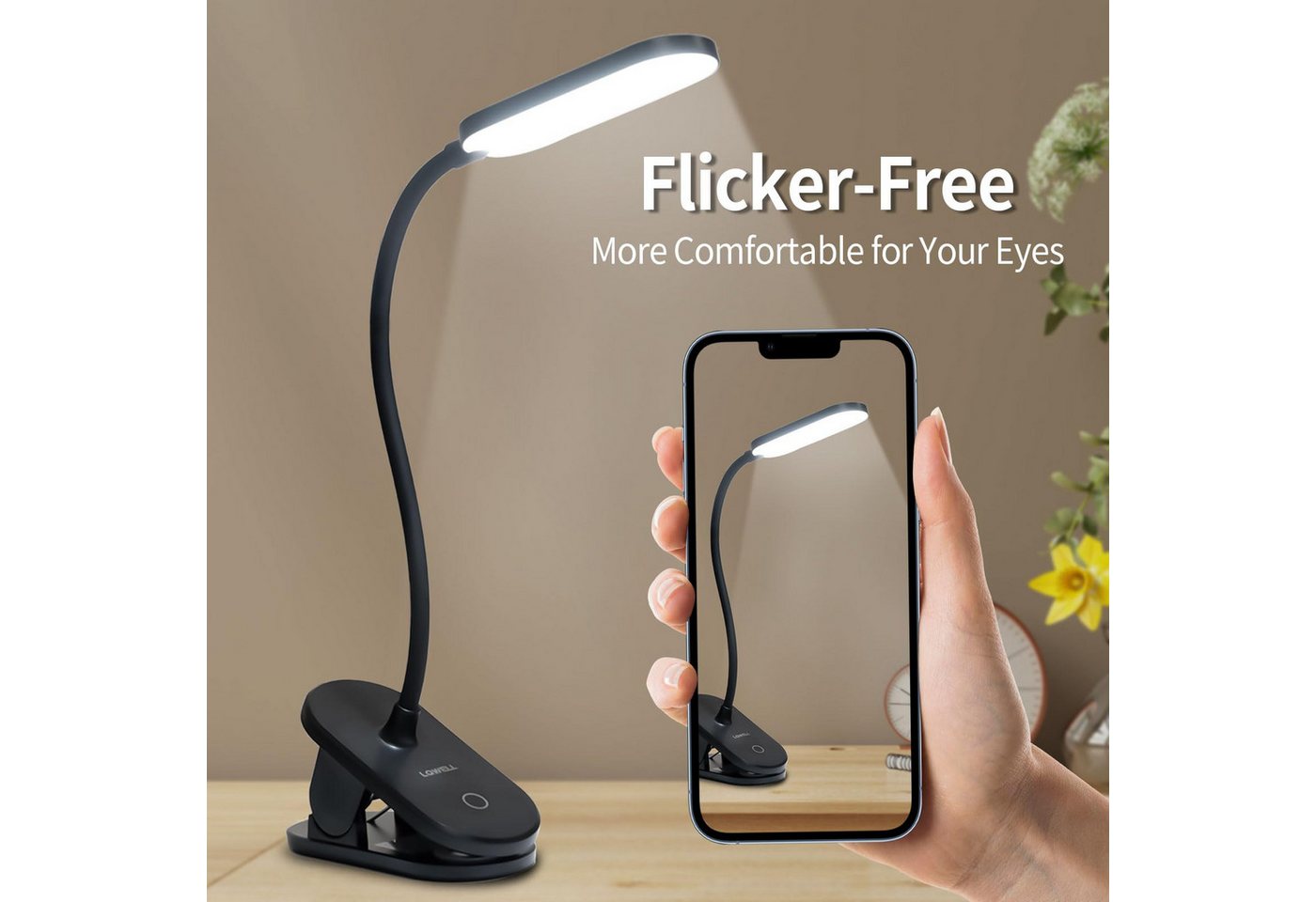 LQWELL LED Leselampe Leselampe Bett, Clip-On,3 Helligkeitsstufen,dimmbar, Leselampe Buch, LED fest integriert, Warmweiß, Naturweiß, Kaltweiß, 360° Flexible Klem – Bild 5 von 5