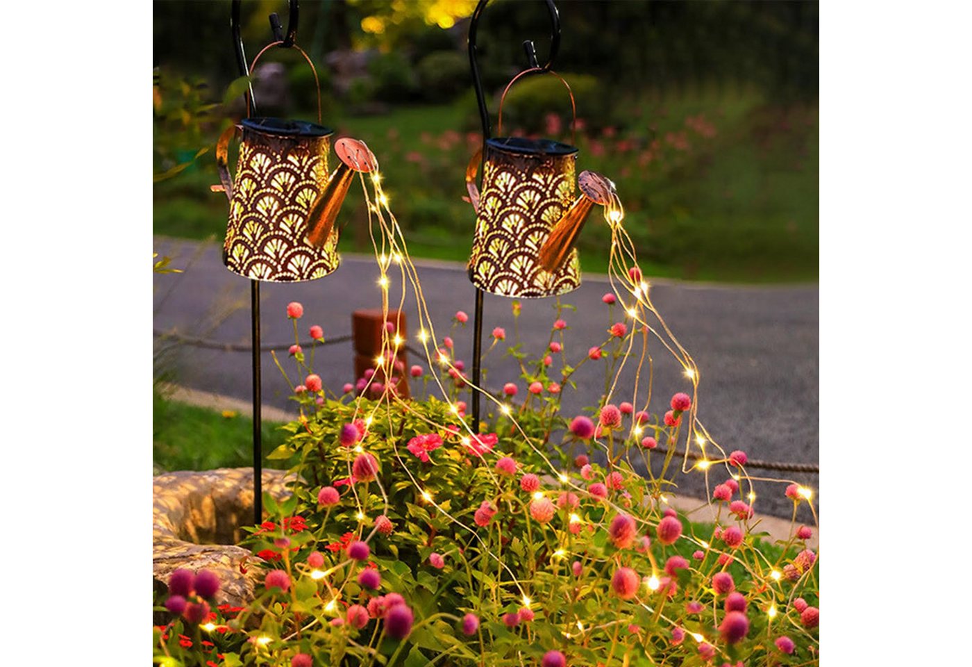 LQWELL LED Solarleuchte Solar Gießkanne mit Wasserfall Lichterkette Lampe, 2 Stück Jahrgang Solar Lanterne Garten Lampe, Warmweiß, für Hof, Path Rasen, Wege, Te – Bild 2 von 5