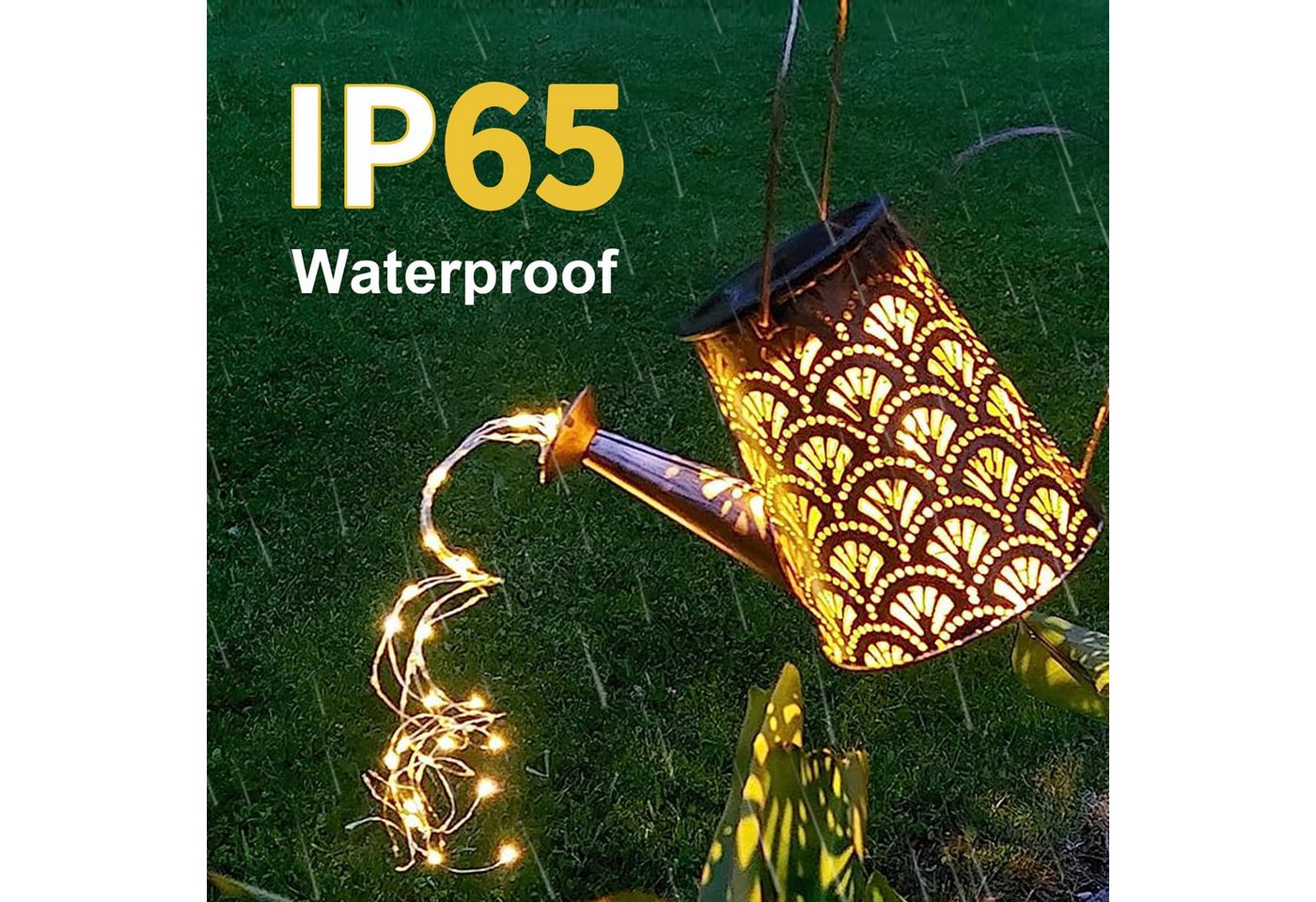 LQWELL LED Solarleuchte Solar Gießkanne mit Wasserfall Lichterkette Lampe, 2 Stück Jahrgang Solar Lanterne Garten Lampe, Warmweiß, für Hof, Path Rasen, Wege, Te – Bild 3 von 5