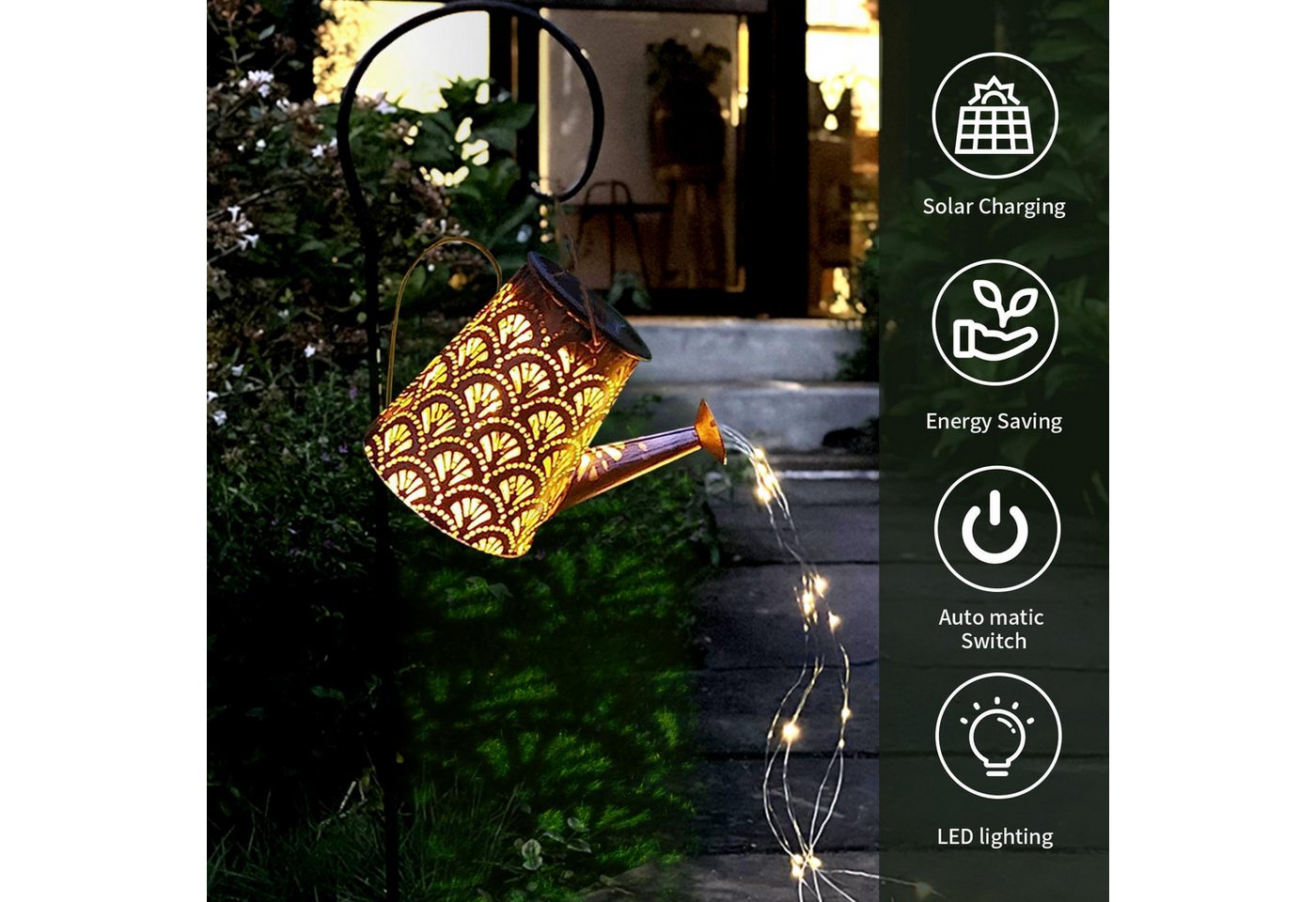 LQWELL LED Solarleuchte Solar Gießkanne mit Wasserfall Lichterkette Lampe, 2 Stück Jahrgang Solar Lanterne Garten Lampe, Warmweiß, für Hof, Path Rasen, Wege, Te – Bild 5 von 5