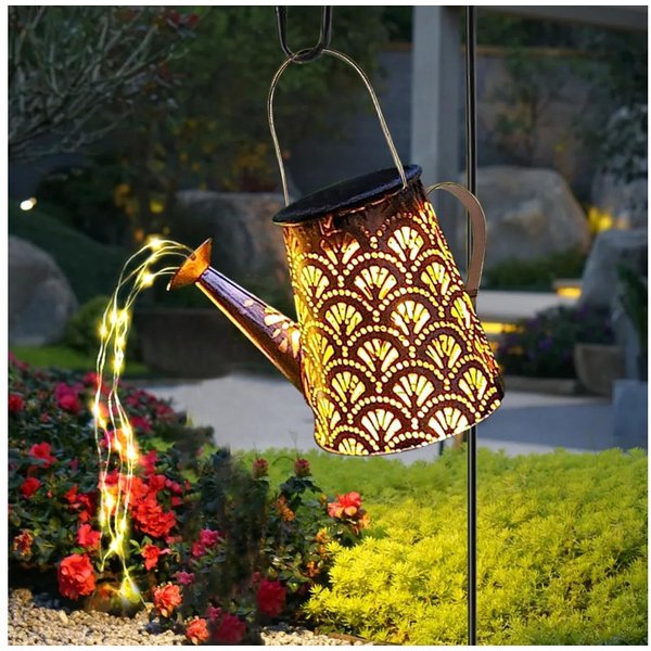 LQWELL LED Solarleuchte Solar Gießkanne mit Wasserfall Lichterkette Lampe, Jahrgang Solar Lanterne Garten Lampe, Warmweiß, für Hof, Path Rasen, Wege, Terrasse,