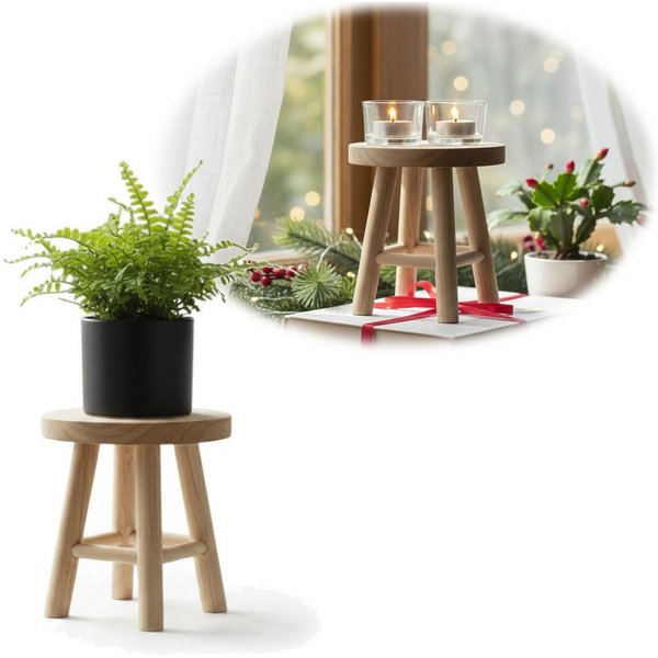 LS-LebenStil Blumenständer Pflanzenhocker Teak Holz Rund 18x15cm Niedriger Blumenständer Hocker (Design Deko Hocker Mini Tisch rustikales kleines Tischchen Holz