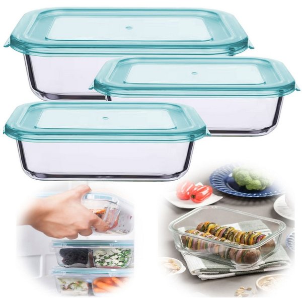 LS-LebenStil Frischhaltedose Glas Cook & Lock 3´er Set Glasschale mit Deckel Glasbehälter Boxen, Glas, (Glasdose mit Deckel, Borosilikatglas, Meal Prep Gläser V