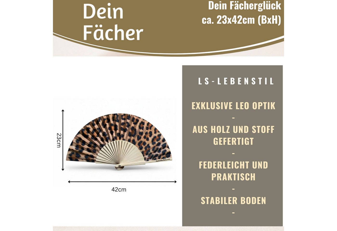 LS-LebenStil Handfächer Design Holz Stoff Fächer "Leopardenmuster" Leo faltbar Faltfächer, (hochwertig aus Holz mit Stoff und coolem lustigem Spruch, 1-tlg., St – Bild 2 von 5