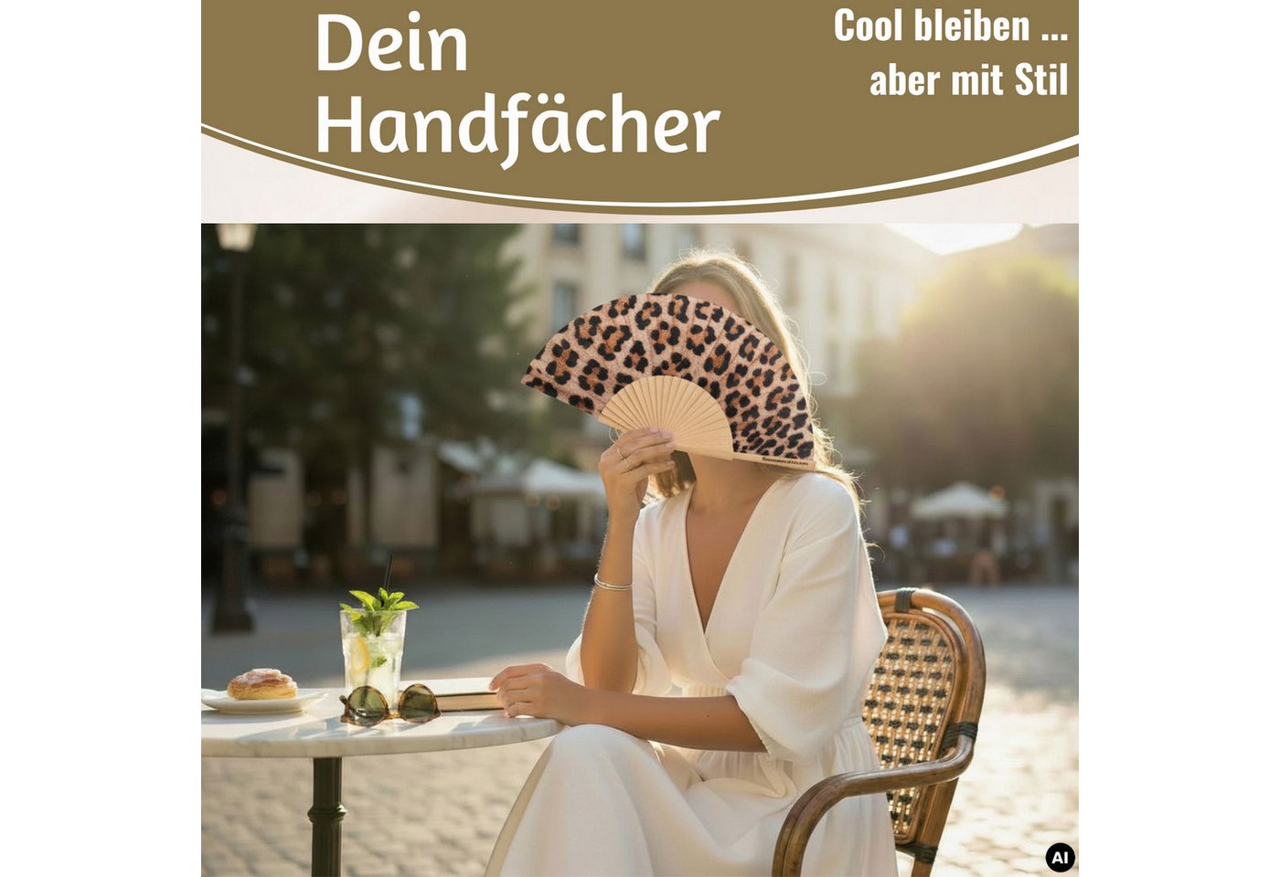 LS-LebenStil Handfächer Design Holz Stoff Fächer "Leopardenmuster" Leo faltbar Faltfächer, (hochwertig aus Holz mit Stoff und coolem lustigem Spruch, 1-tlg., St – Bild 3 von 5