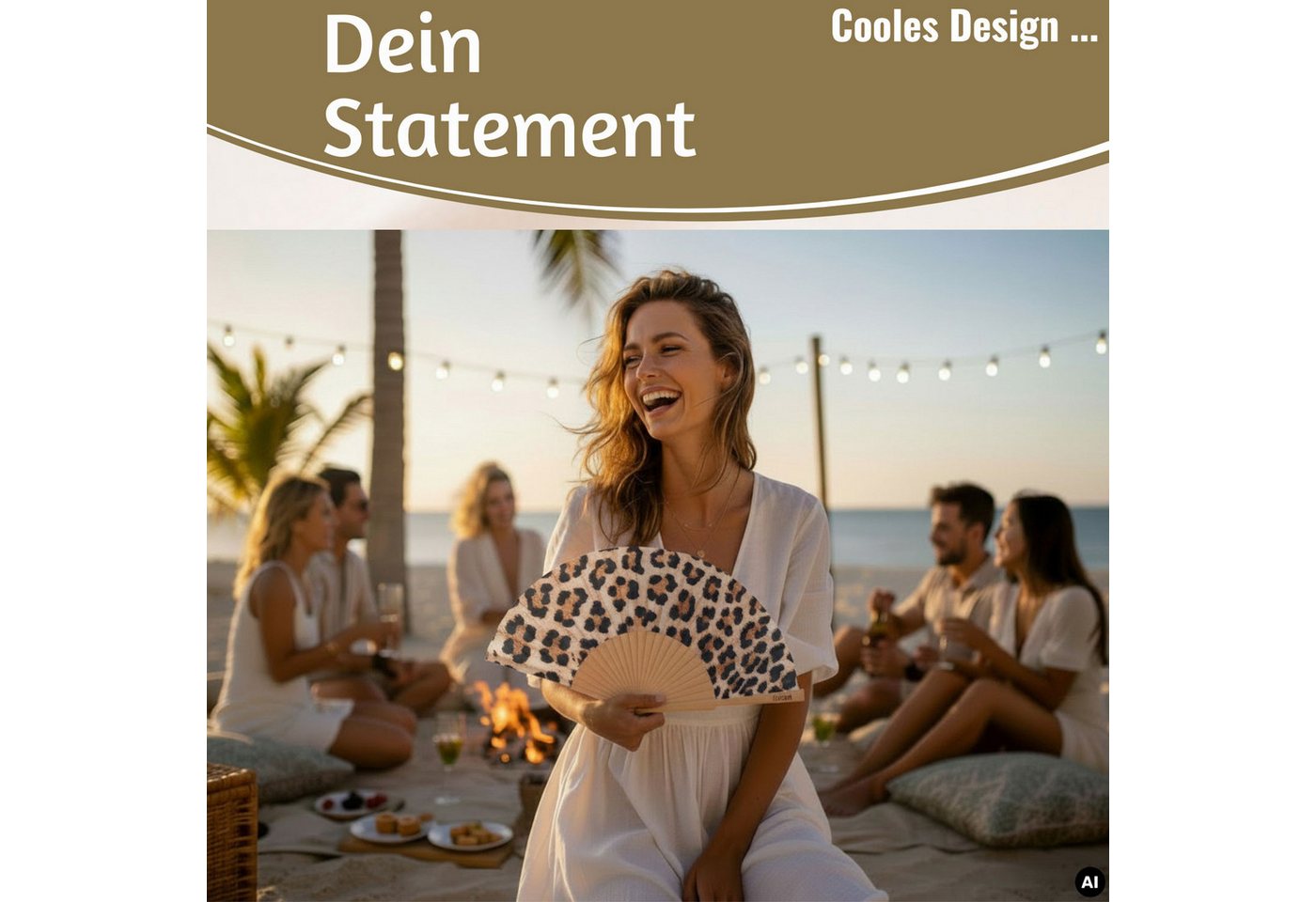 LS-LebenStil Handfächer Design Holz Stoff Fächer "Leopardenmuster" Leo faltbar Faltfächer, (hochwertig aus Holz mit Stoff und coolem lustigem Spruch, 1-tlg., St – Bild 4 von 5