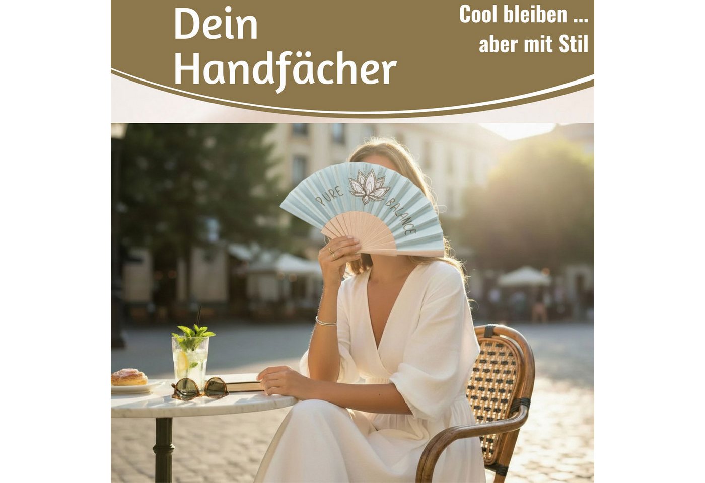 LS-LebenStil Handfächer Holz Stoff Fächer "PURE BALANCE" Bali Blau Grau faltbar Faltfächer, (hochwertig aus Holz mit Stoff und coolem lustigem Spruch, 1-tlg., S – Bild 3 von 5