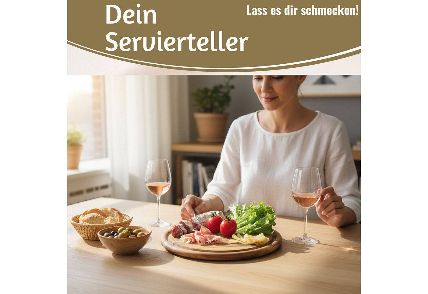 LS-LebenStil Servierbrett 4x Holz Fleischteller Servierteller 25cm Akazie Rund Schneidebrett, Holz, (Set - 4 Stück - Schneidebrett mit Saftrille Vesperbrett Bro – Bild 4 von 5