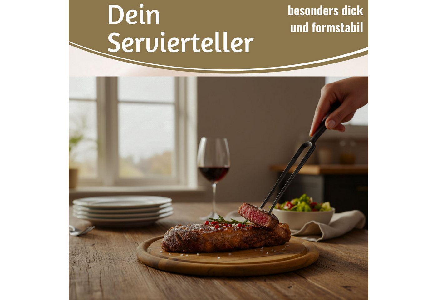 LS-LebenStil Servierbrett 4x Holz Fleischteller Servierteller 25cm Akazie Rund Schneidebrett, Holz, (Set - 4 Stück - Schneidebrett mit Saftrille Vesperbrett Bro – Bild 5 von 5