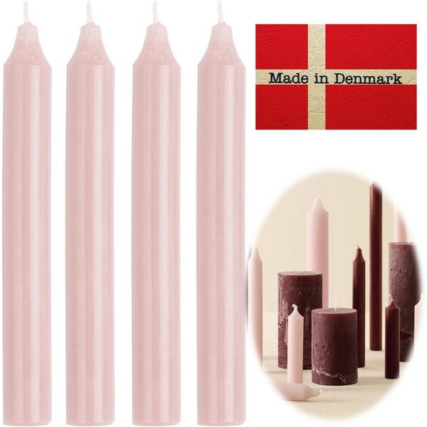 LS-LebenStil Tafelkerze Exklusive Stabkerzen Ribe Rustik 4´er Set Hellrosa 18x2,2cm (Made in Denmark - iB Laursen Denmark - Unparfümiert Spitzkerzen Tafelkerzen