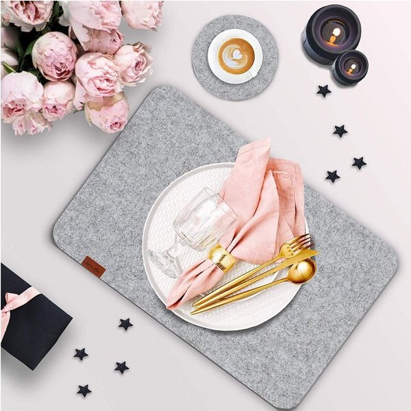 Luana Rose Platzset aus Filz 12-er Set in Hell grau, 44x32 cm - Hochwertige Platzdeckchen abwaschbar