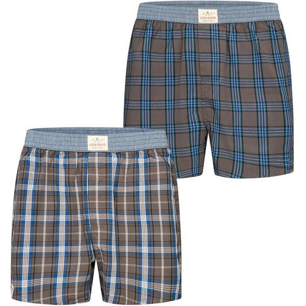 Luca David Boxer Karos - 100% Baumwolle - elastischer Bund - weiter und lockere Schnitt (2-St) Doppelpack 2-Pack Mehrpack Boxershorts Unterhose American Boxer-S
