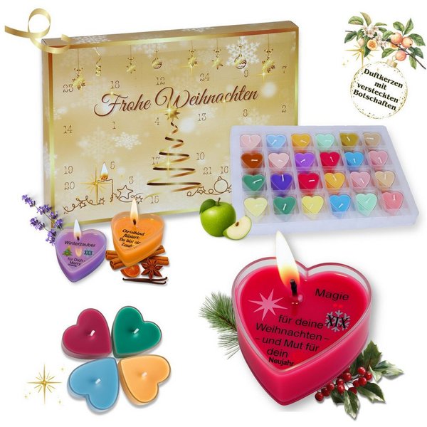 Lucadeau Adventskalender Duftkerzen mit 24 Düften & Botschaften - Weihnachtsgeschenk für Frauen (Duftkerzenset aus Sojawachs – 24 Weihnachtliche Düfte & liebevo
