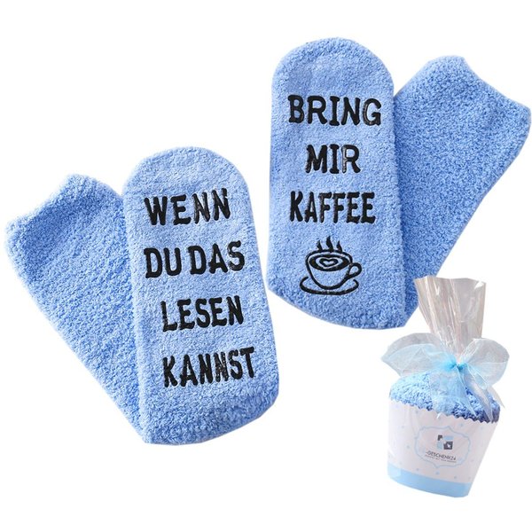 Lucadeau Kuschelsocken mit Spruch "bring mir Kaffee", Geschenk zu Weihnachten (Cupcake Verpackung, 1 Paar) rutschfest, Gr. 36-43, Geschenke für Frauen, Geburtst