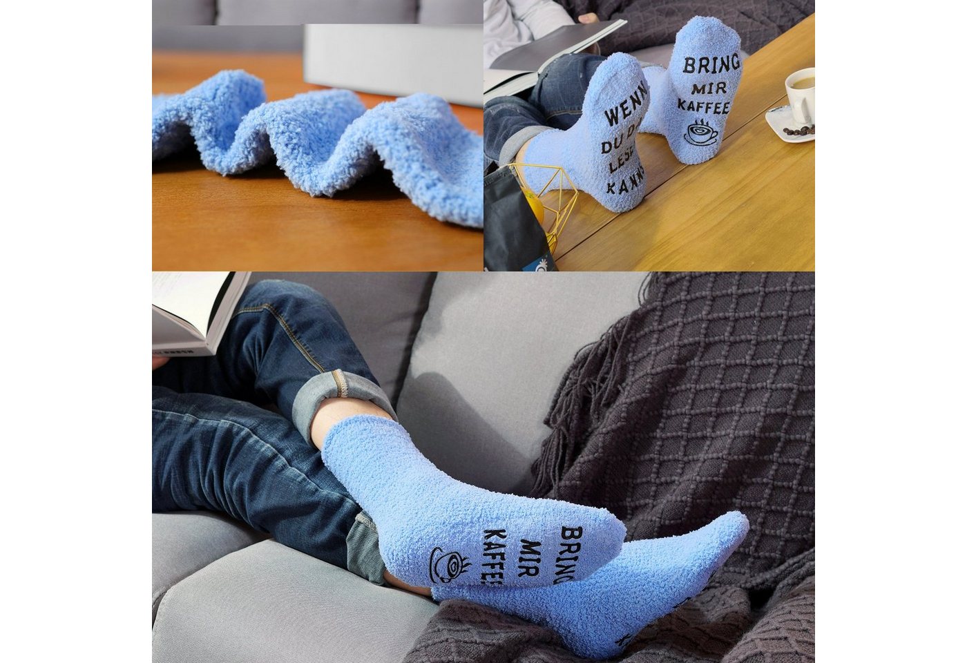 Lucadeau Kuschelsocken mit Spruch "bring mir Kaffee", Geschenk zu Weihnachten (Cupcake Verpackung, 1 Paar) rutschfest, Gr. 36-43, Geschenke für Frauen, Geburtst – Bild 5 von 5