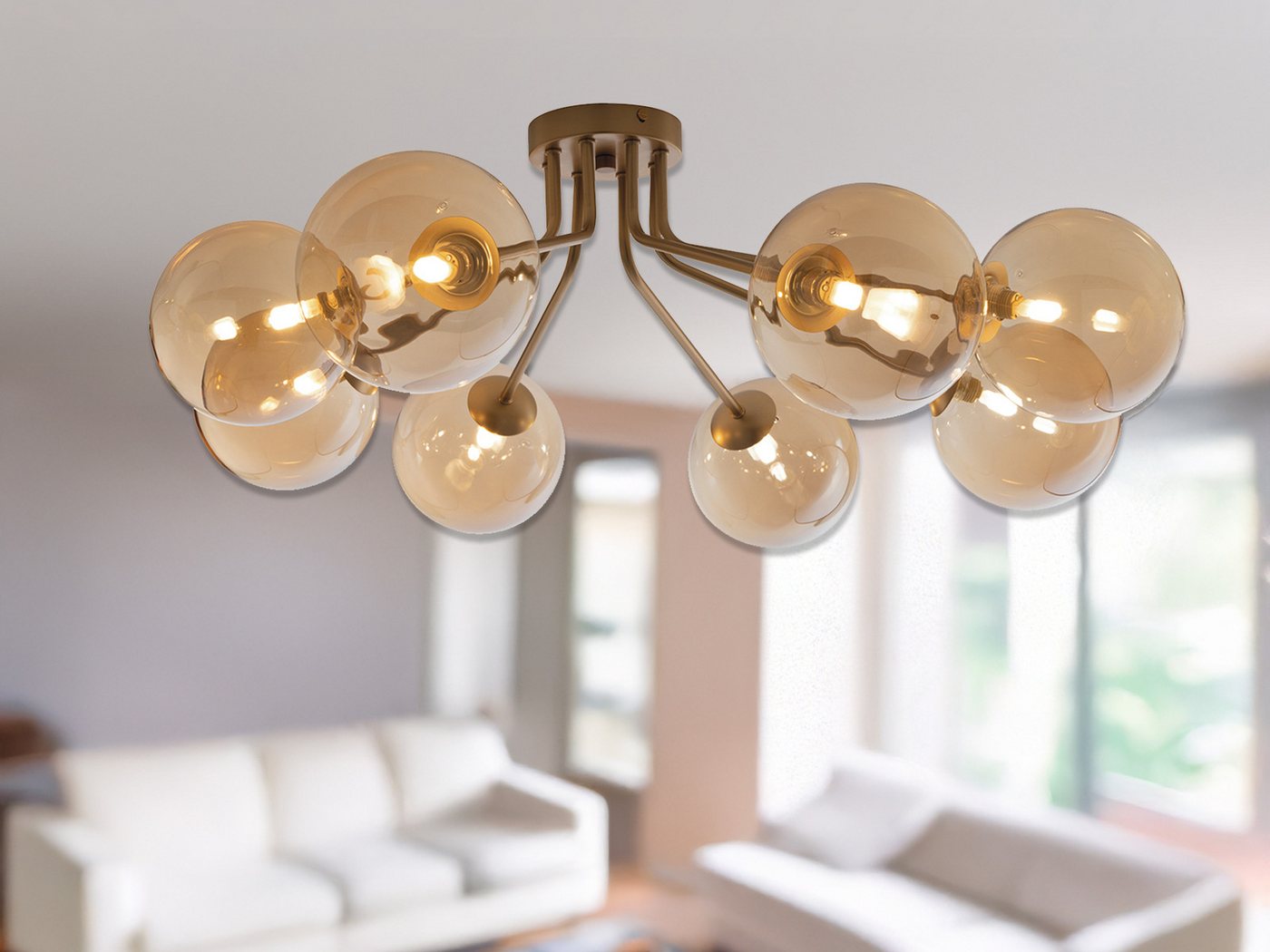 Luce Ambiente Design LED Deckenleuchte 8-flammig mit Glas-Kugeln Breite 88cm, Dimmfunktion, LED wechselbar, Warmweiß, groß-e ausgefallene Deckenlampe inkl. G9 L – Bild 2 von 5